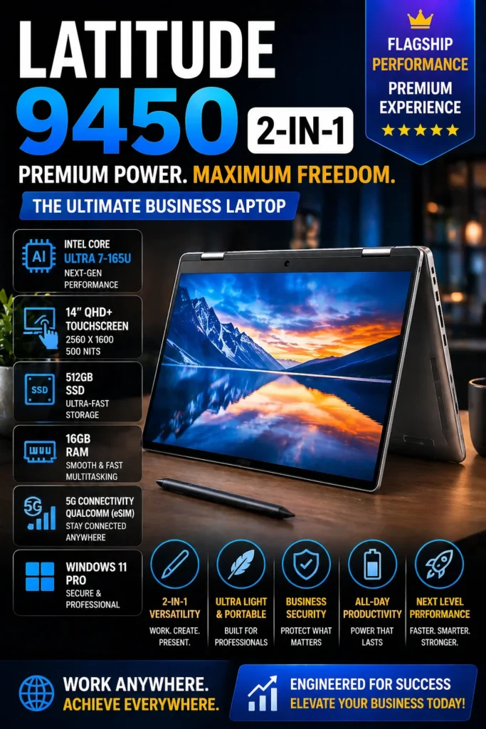 Dell Latitude 9450 2 in 1 business laptop with Intel Core Ultra 7 and QHD+ touchscreen