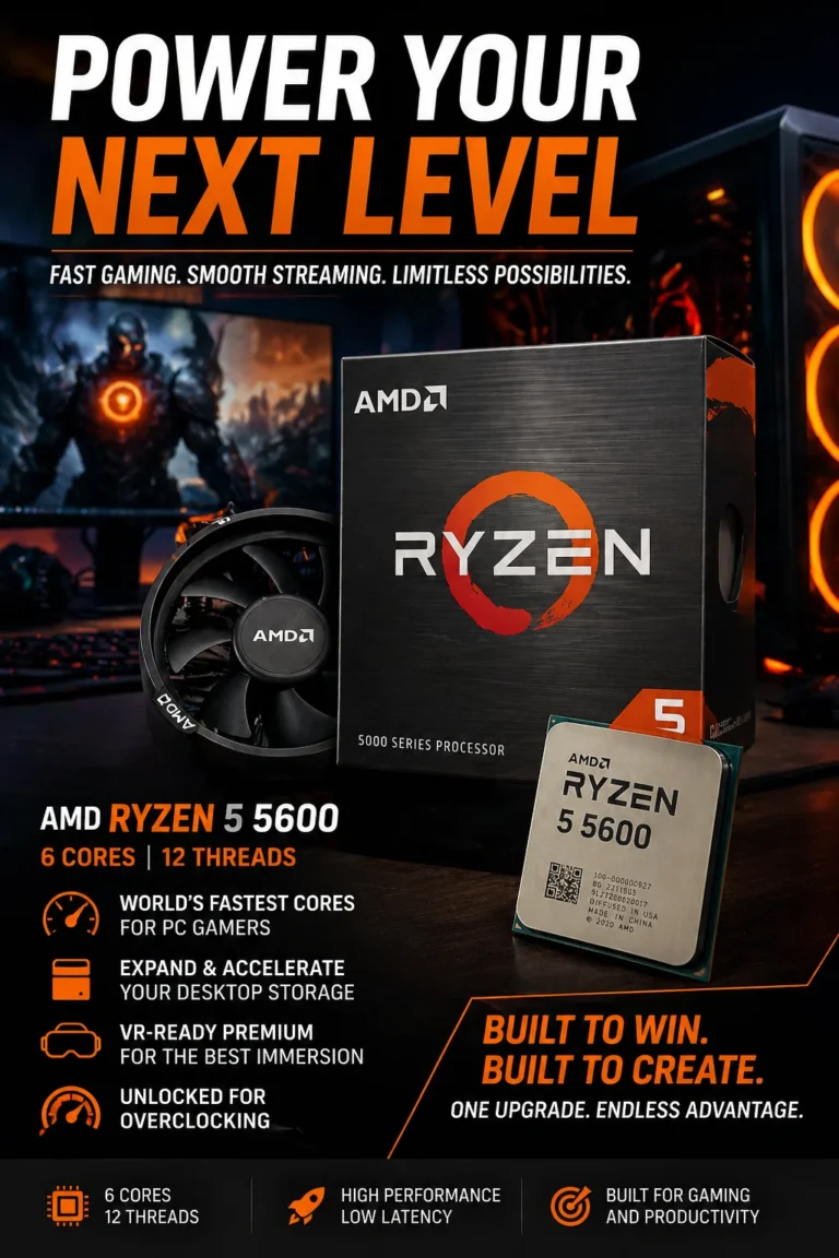 AMD Ryzen 5 5600 6-core 12-thread processor for gaming PC build under $1000