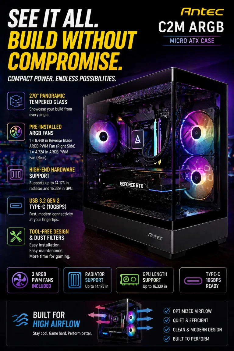 Antec C2M ARGB micro ATX gaming case with airflow and tempered glass design