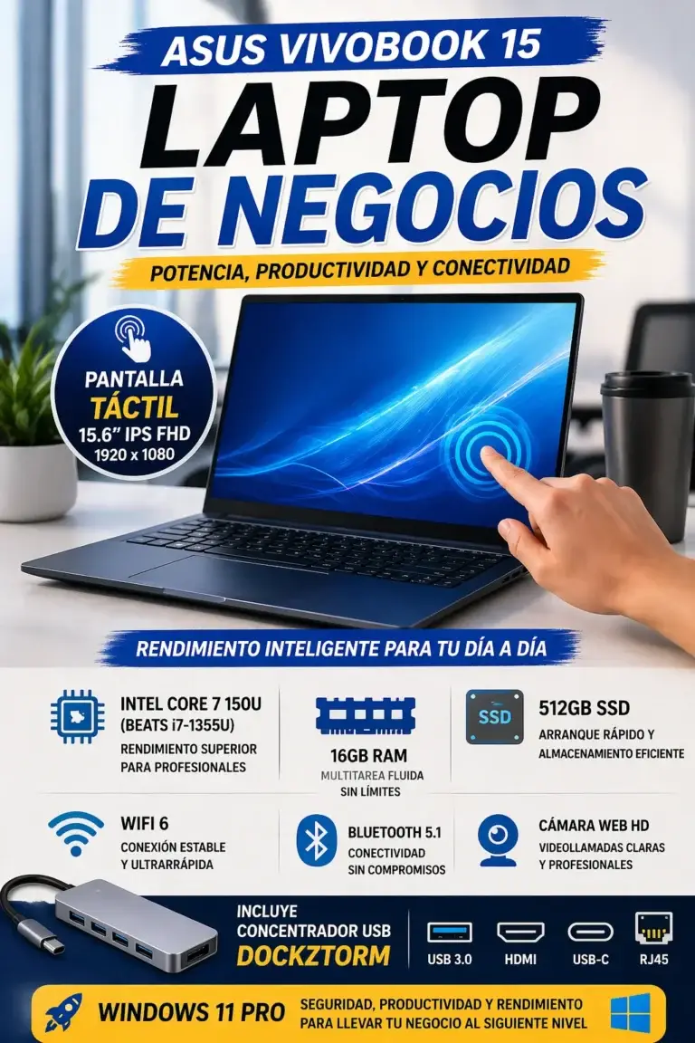 ASUS Vivobook 15 Core i7 16GB RAM 1TB SSD touchscreen laptop for business and productivity