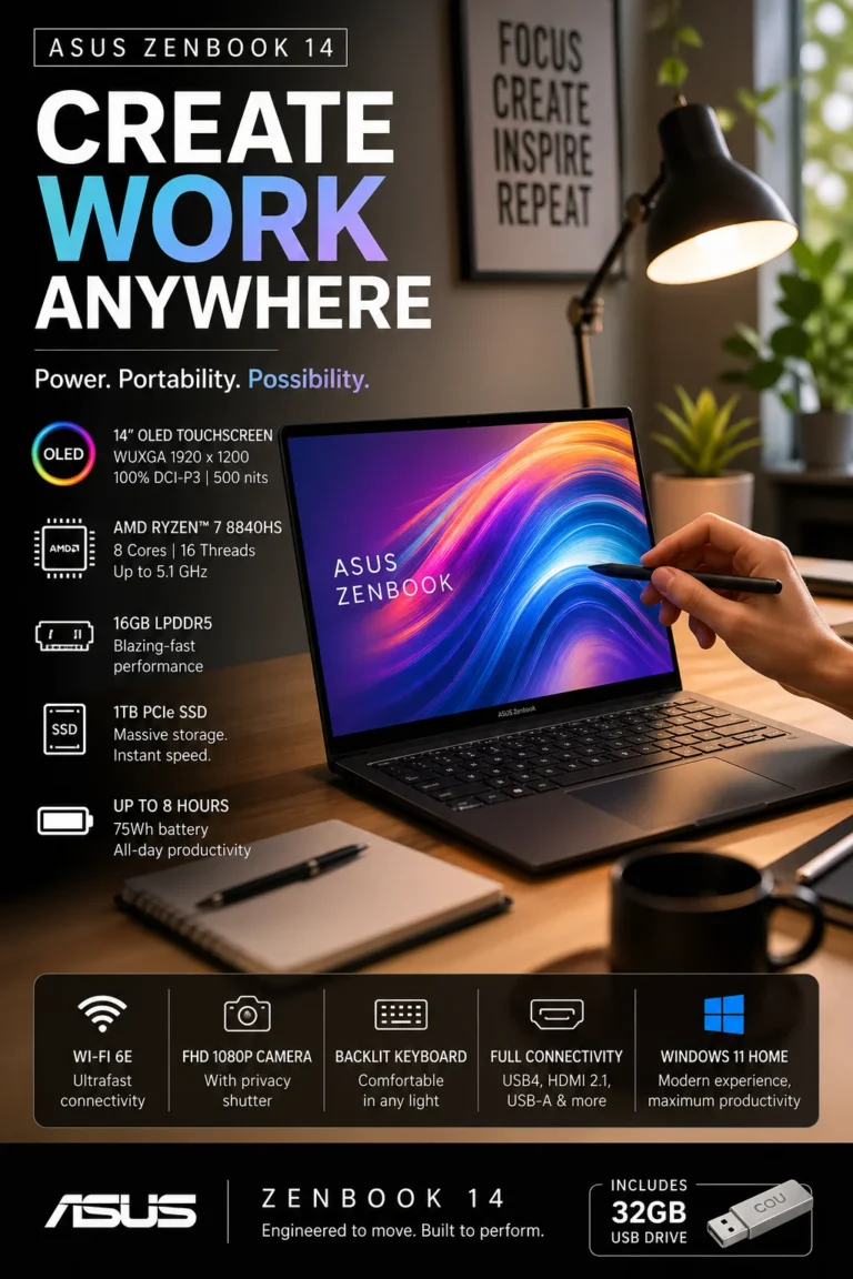 ASUS Zenbook 14 OLED AMD Ryzen 7 8840HS ultra portable laptop 14 inch WUXGA display 2026