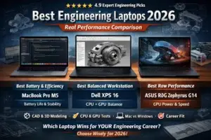 Comparison of MacBook Pro M5, Dell XPS 16, and ASUS ROG Zephyrus G14 for engineering students in 2026