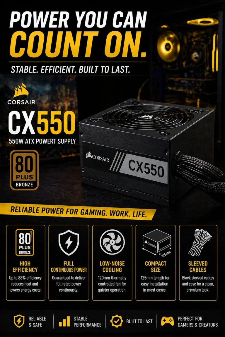 Corsair CX550 550W 80 Plus Bronze power supply for gaming PC stable power