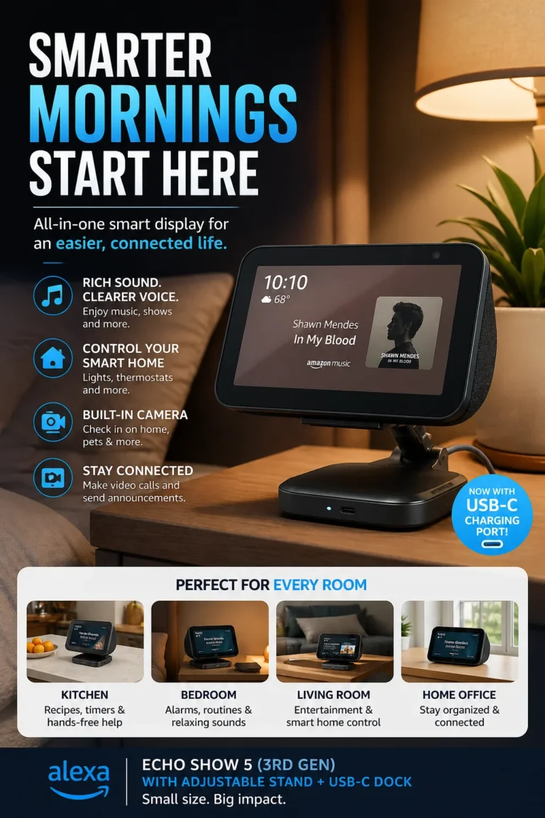 Echo Show 5 third generation smart display with Alexa voice assistant and built-in camera for smart home control