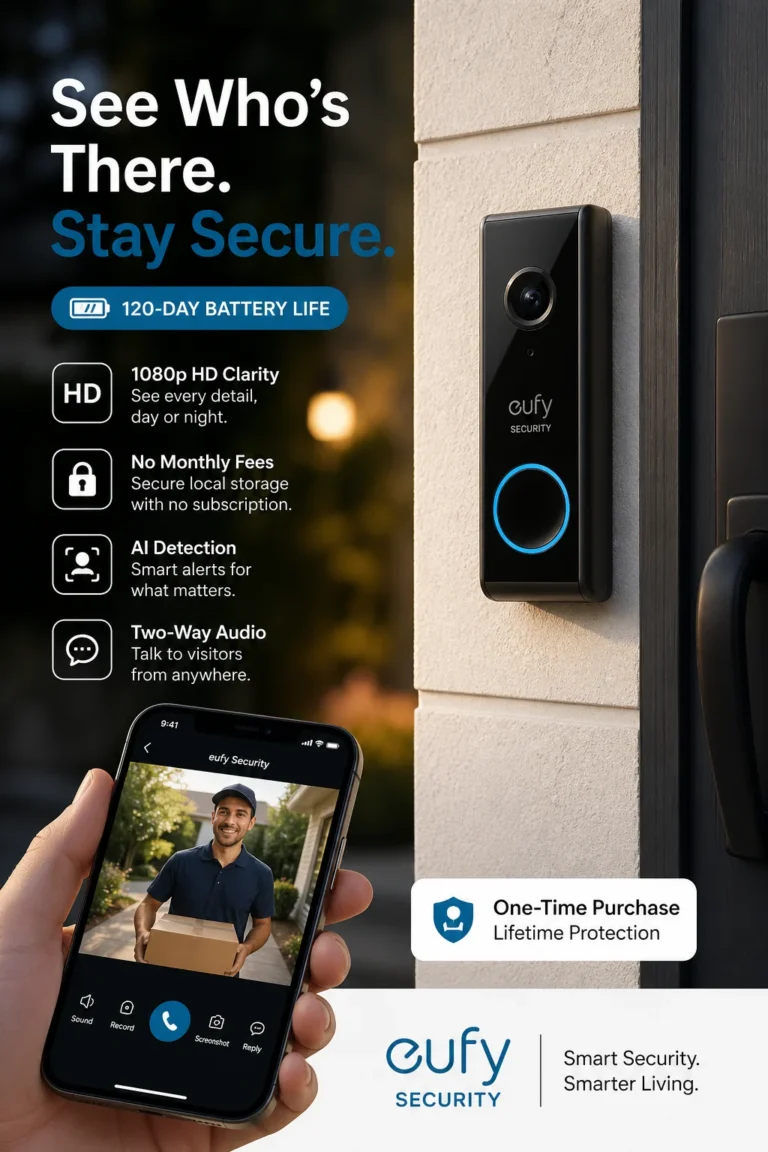 eufy Security Video Doorbell C210 with 1080p HD video AI human detection and no monthly subscription