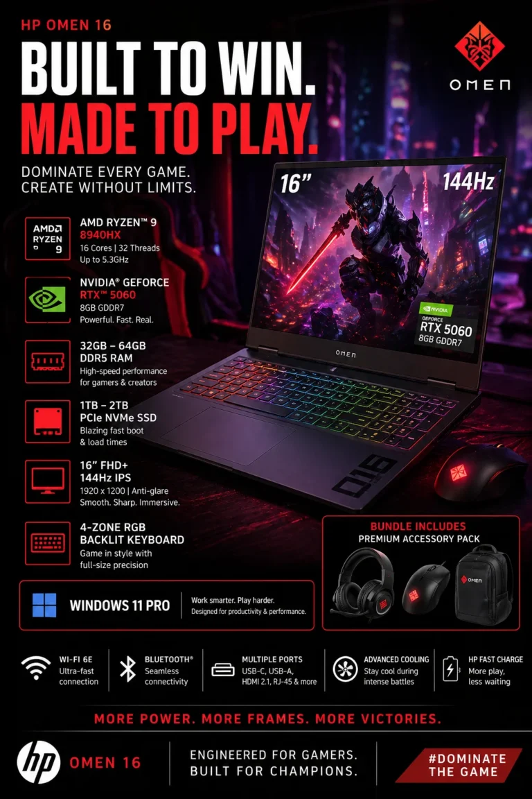 HP Omen 16 gaming laptop Ryzen 9 8940HX NVIDIA RTX 5060 16 inch 144Hz display 2026