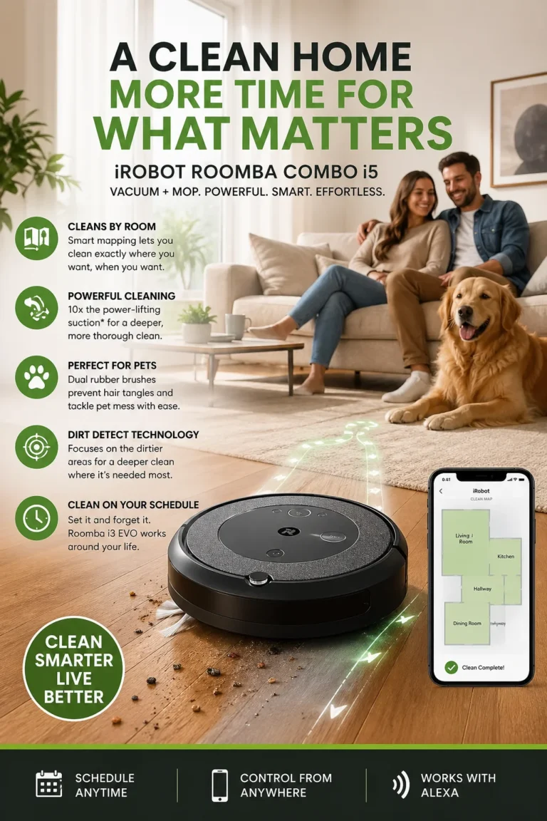 iRobot Roomba Combo i5 robot vacuum and mop with smart room mapping for pet hair cleaning and Alexa voice control
