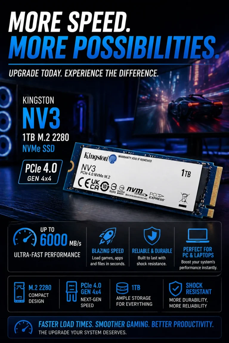 Kingston NV3 1TB PCIe 4.0 NVMe SSD high speed storage for gaming PC