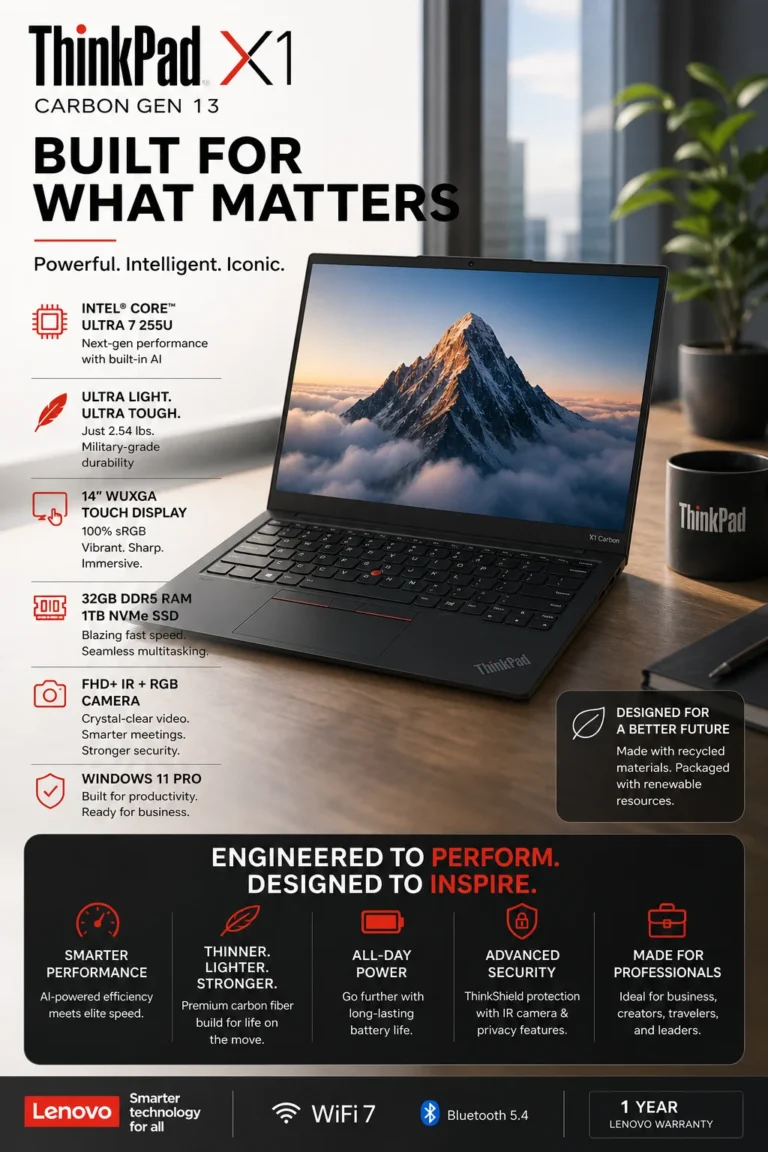 Lenovo ThinkPad X1 Carbon Gen 13 Intel Core Ultra 7 business laptop 14 inch Windows 11 Pro 2026