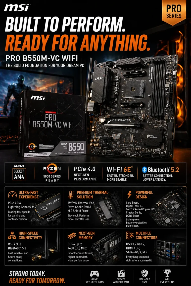 MSI B550M VC WiFi AM4 motherboard for Ryzen gaming PC with PCIe 4.0 support