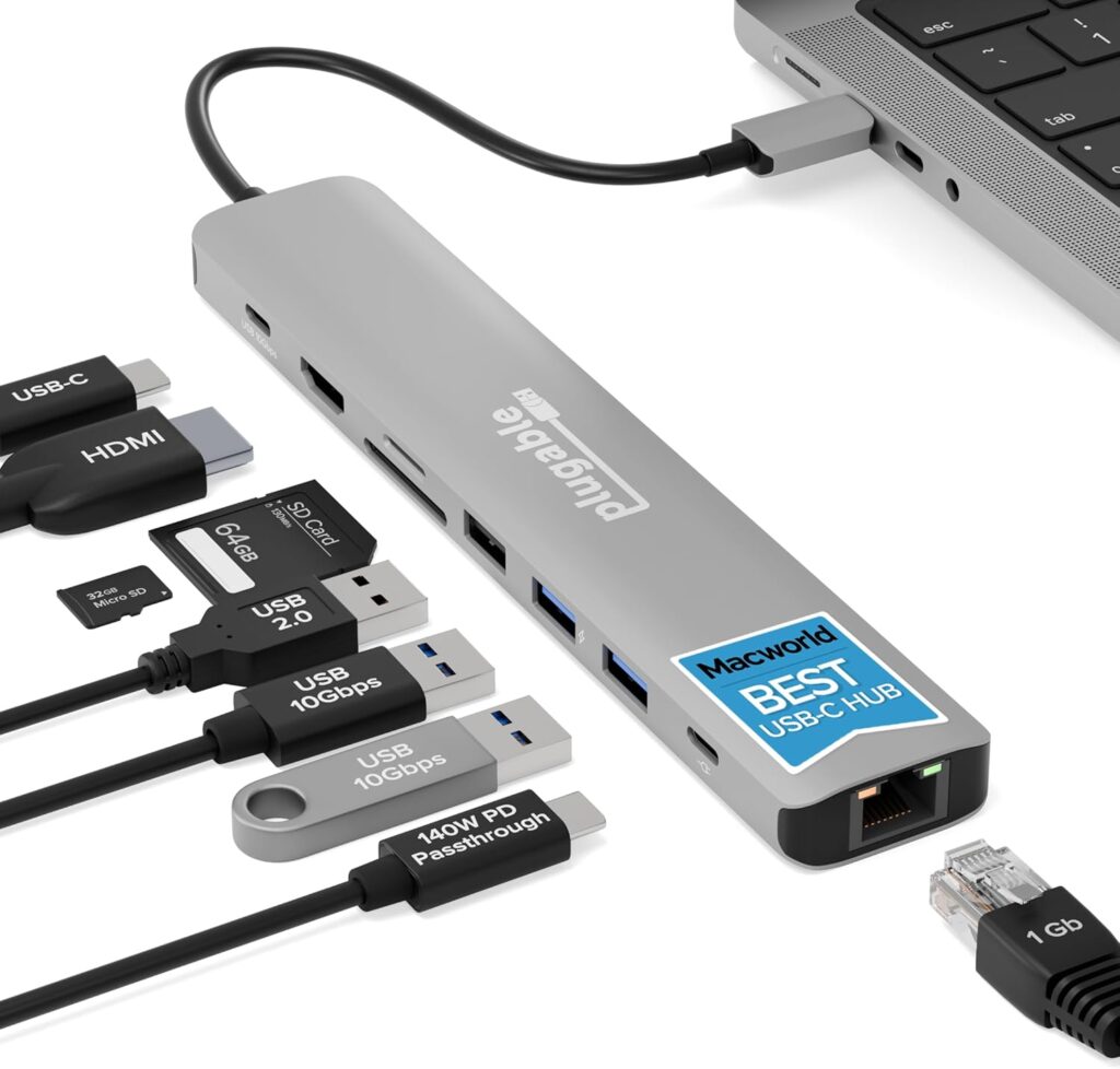 Plugable 9-in-1 USB-C hub with 4K HDMI, SD card reader and 140W power delivery