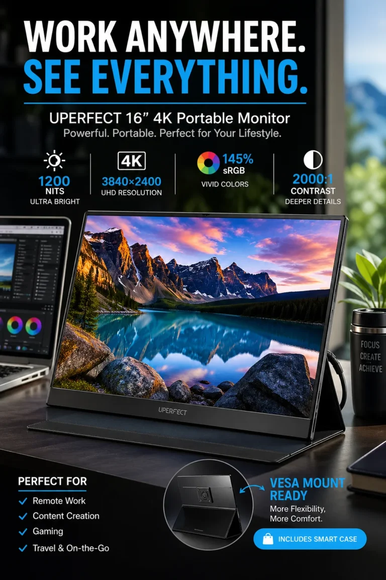 UPERFECT 4K portable monitor 16 inch UHD display high brightness gaming and professional use