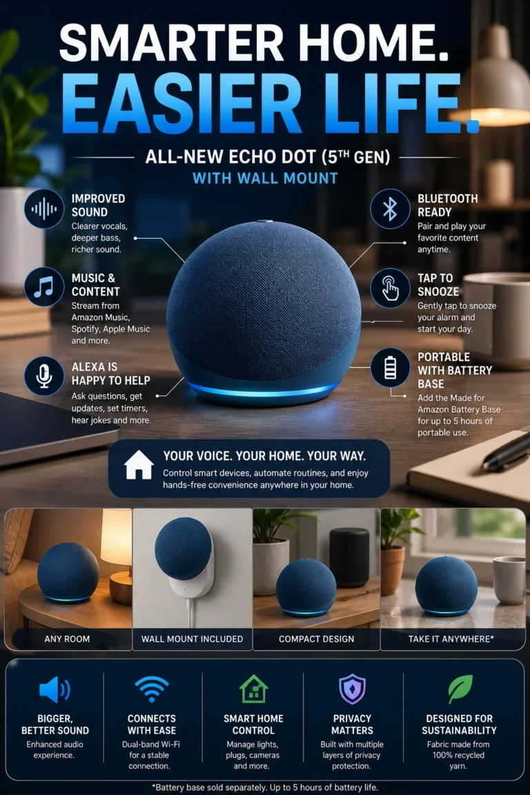 Amazon Echo Dot 5th generation smart speaker for productivity and home office setup