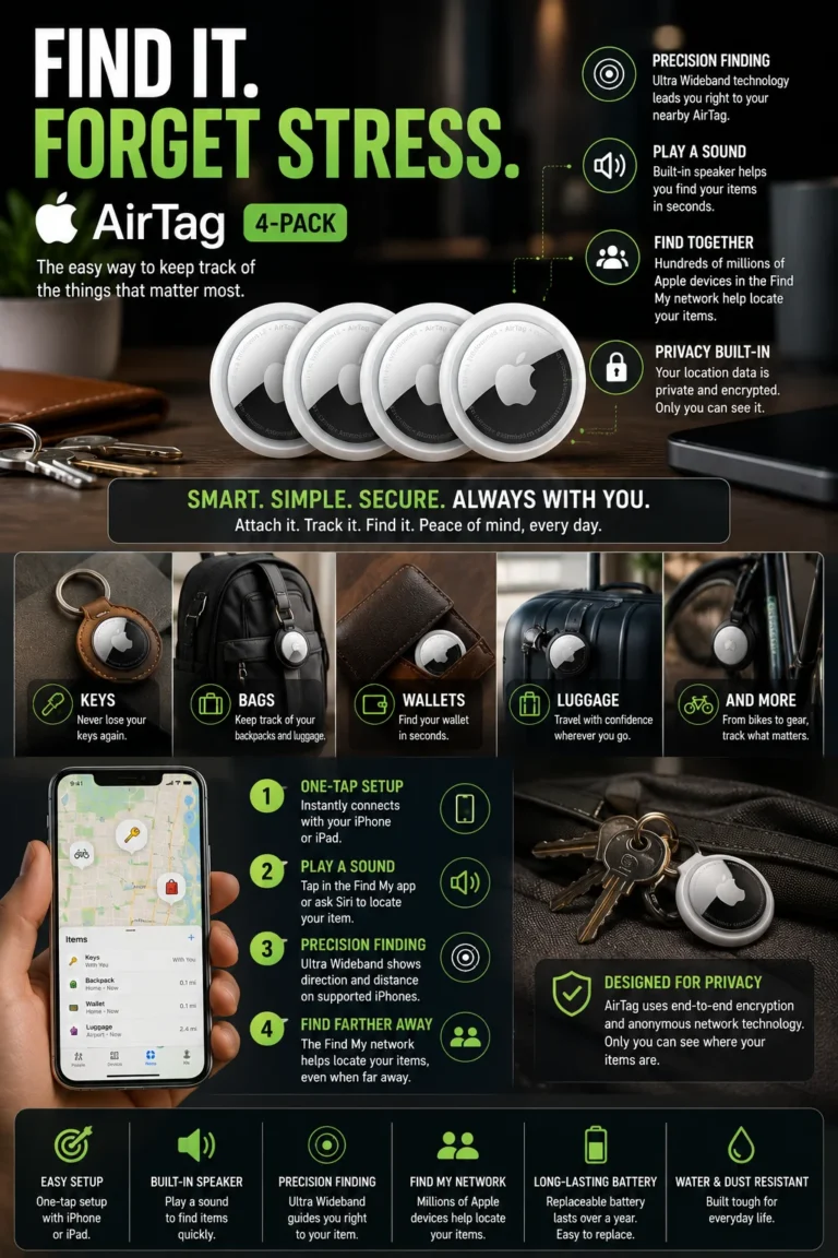 Apple AirTag 4 pack tracker for keys bags and work accessories