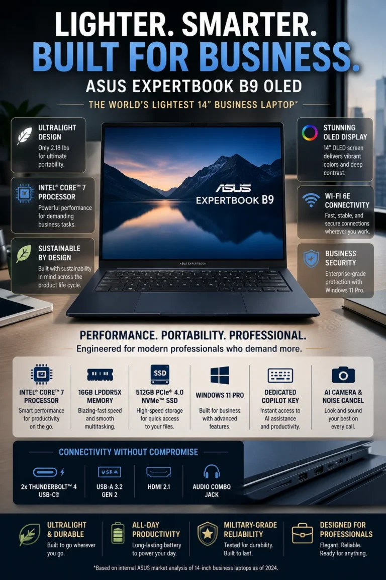 ASUS ExpertBook B9 ultra-light business laptop for frequent travelers