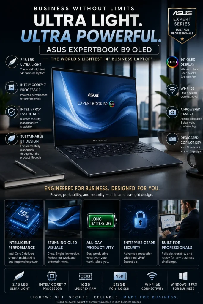 ASUS ExpertBook B9 OLED business laptop lightweight and premium design