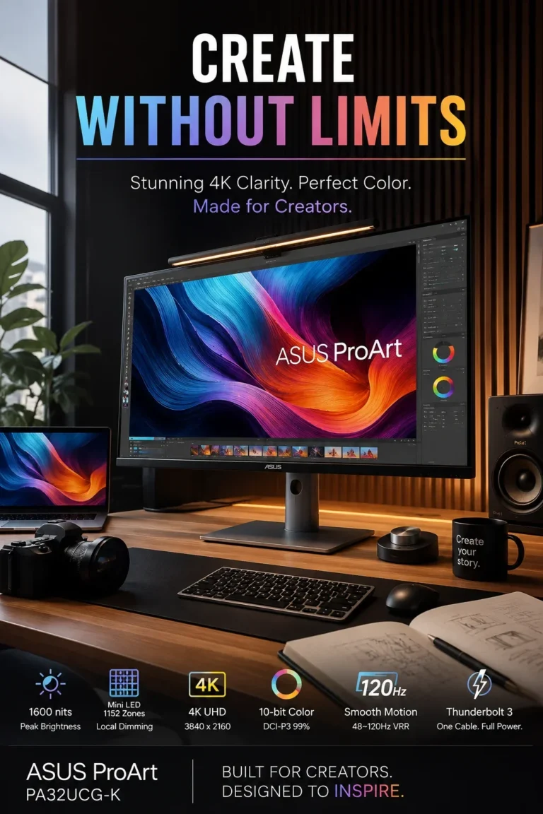 ASUS ProArt PA32UCG-K professional 4K Mini LED monitor for video editing, HDR workflows, and creators