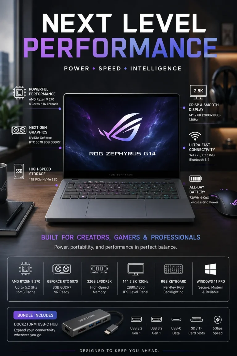ASUS ROG Zephyrus G14 gaming laptop with RTX graphics for students and creators