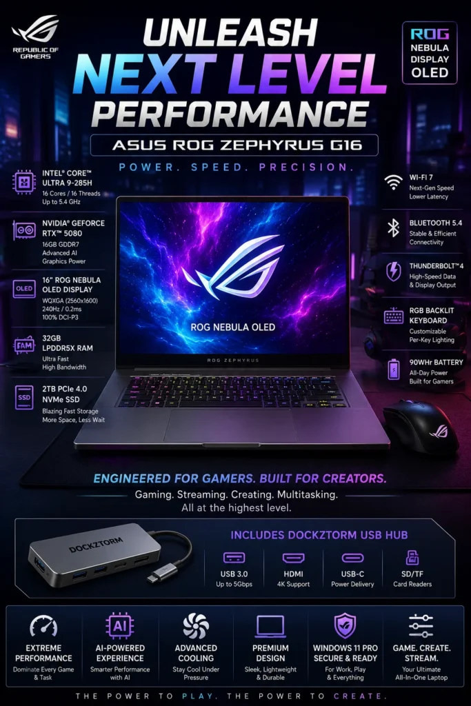ASUS ROG Zephyrus G16 gaming laptop with RTX 5080 and OLED 240Hz display