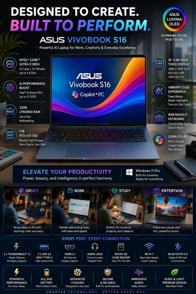 ASUS Vivobook S16 with OLED display and Intel Core Ultra 9 processor