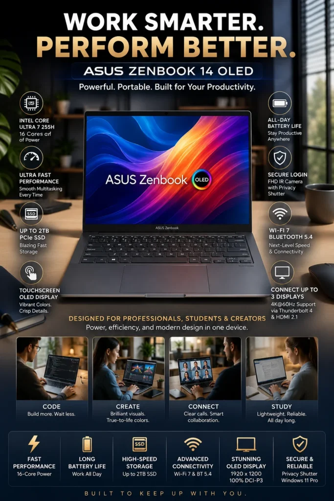 ASUS Zenbook 14 OLED laptop with premium OLED display and Intel Ultra processor
