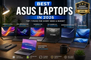 Best ASUS laptops in 2026 featuring Zenbook 14 OLED, ROG Zephyrus G16, Vivobook S16, TUF Gaming A15, ExpertBook B9, Zenbook DUO and Chromebook Plus CX34