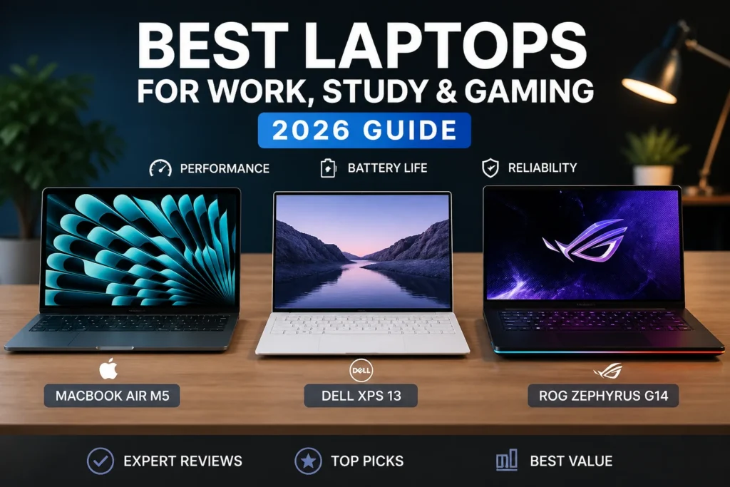 best laptops 2026 for work gaming and everyday use comparison macbook air dell xps asus rog