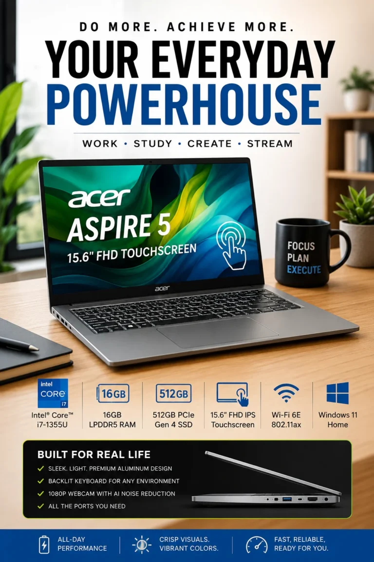 Acer Aspire 5 15 slim laptop with Intel i7 and touchscreen display