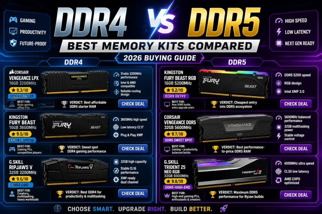 Best DDR4 and DDR5 RAM memory comparison for gaming PCs and desktop performance 2026 guide