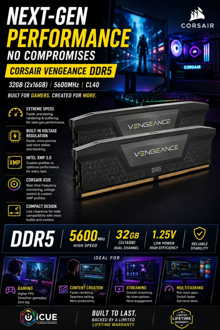 Corsair Vengeance 32GB DDR5 5600MHz RAM kit for high performance desktop computers