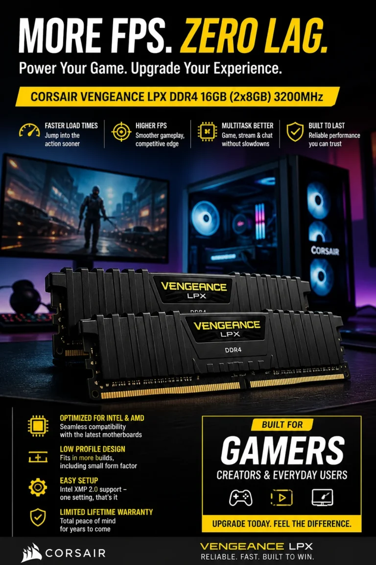 Corsair Vengeance LPX 16GB DDR4 3200MHz RAM for desktop PCs with aluminum heat spreader black