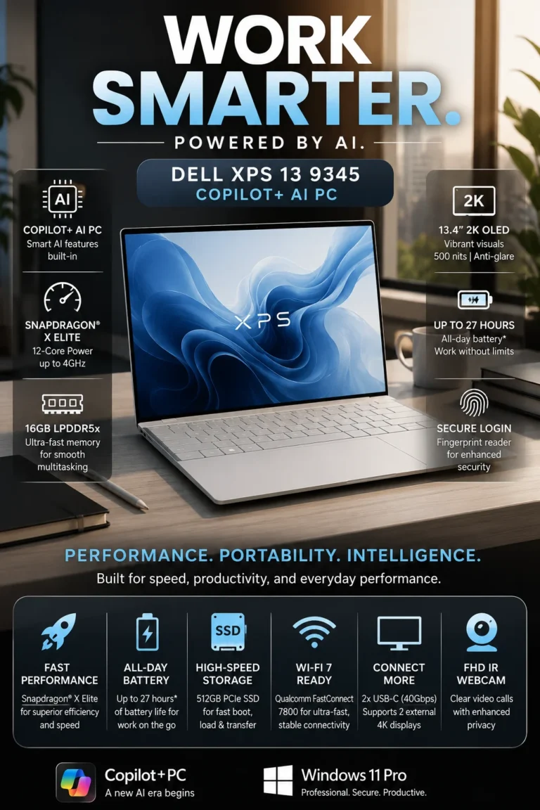 Dell XPS 13 9345 premium ultrabook with AI features for students and professionals