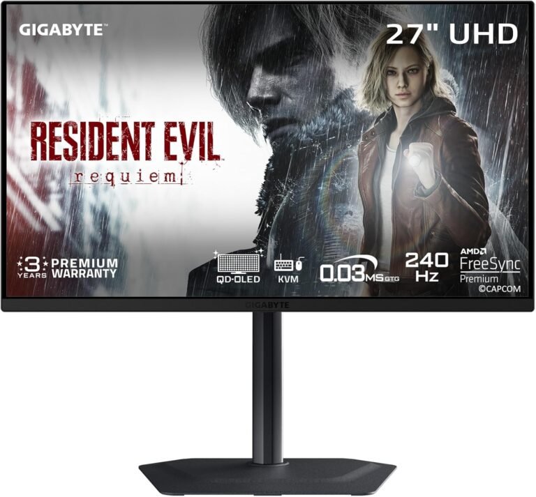 GIGABYTE MO27U2 27-inch QD-OLED 4K 240Hz gaming monitor with HDR and USB-C connectivity