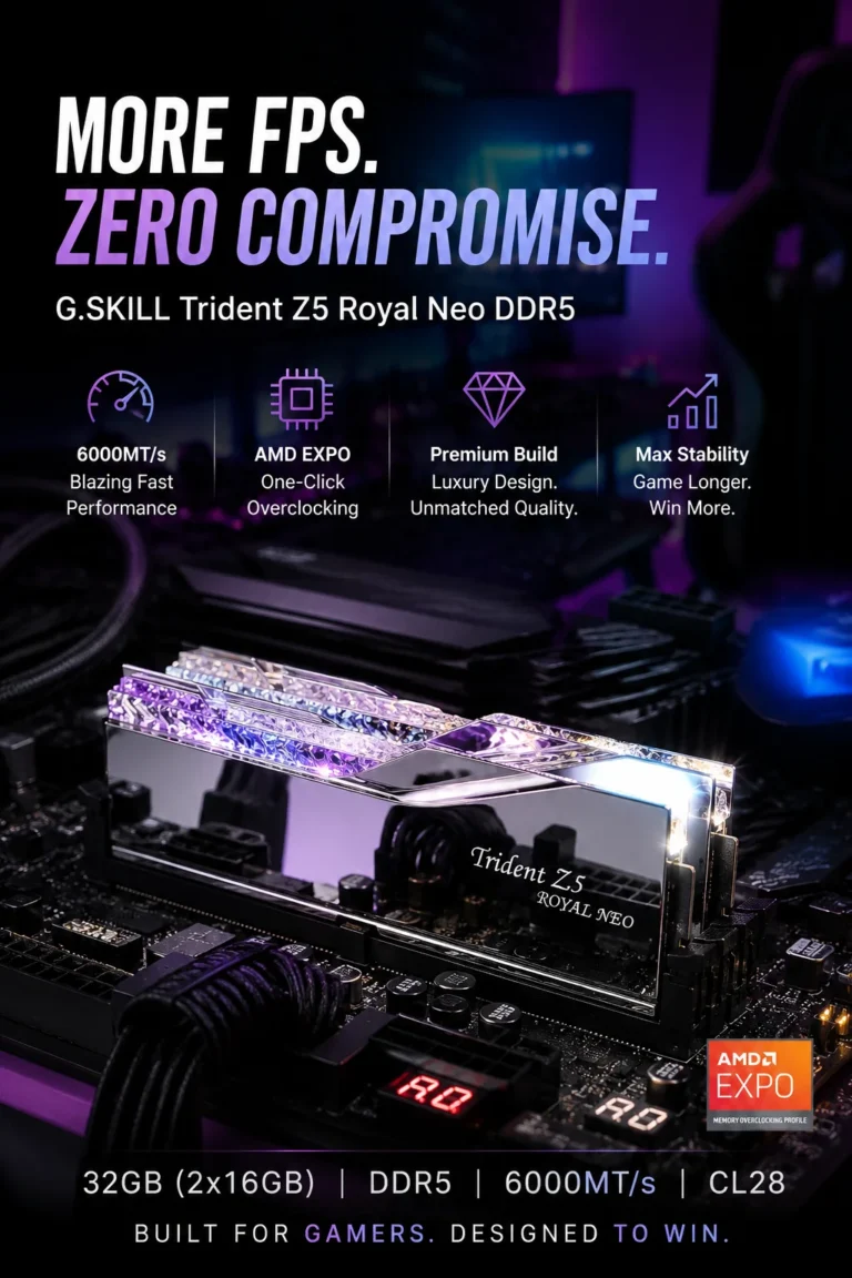 G.SKILL Trident Z5 Royal Neo DDR5 6000MHz 32GB gaming RAM for AMD Ryzen high performance PC build