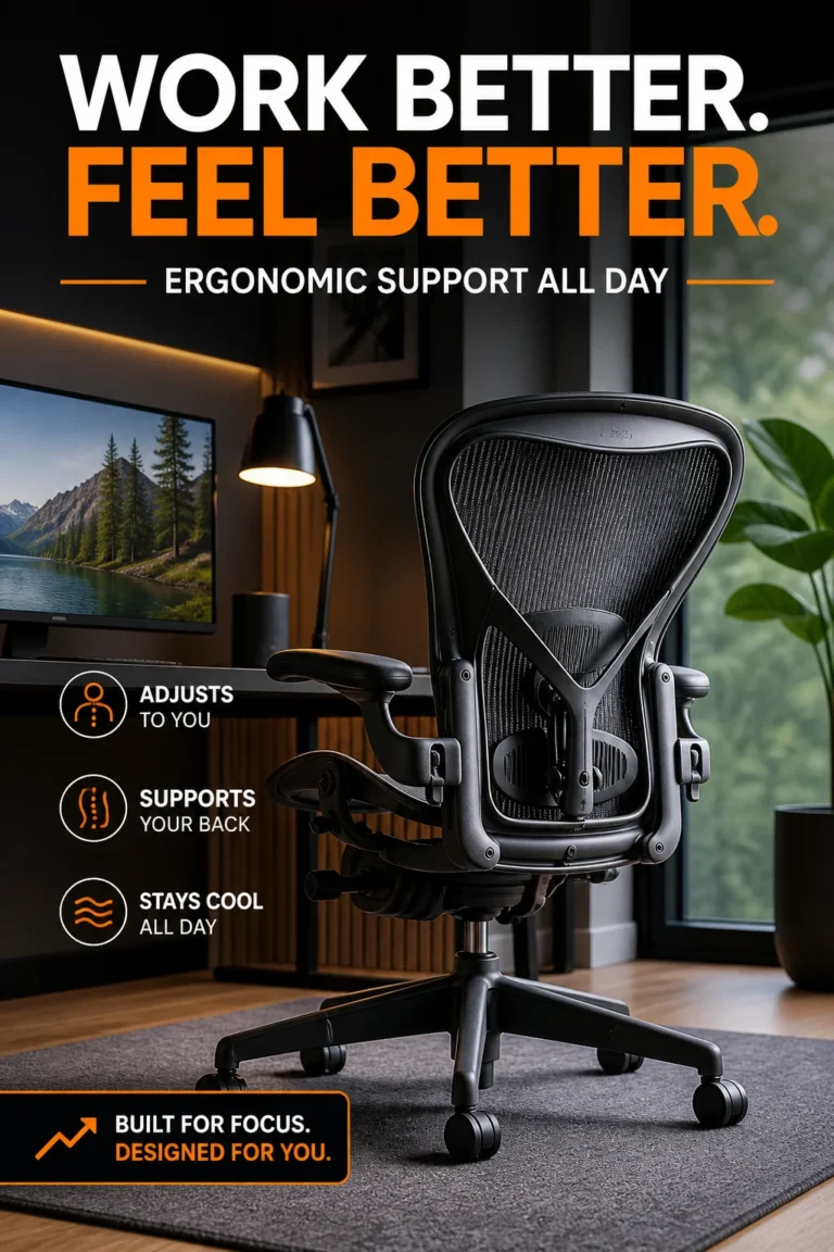 Herman Miller Aeron ergonomic office chair with lumbar support and breathable mesh for all-day comfort