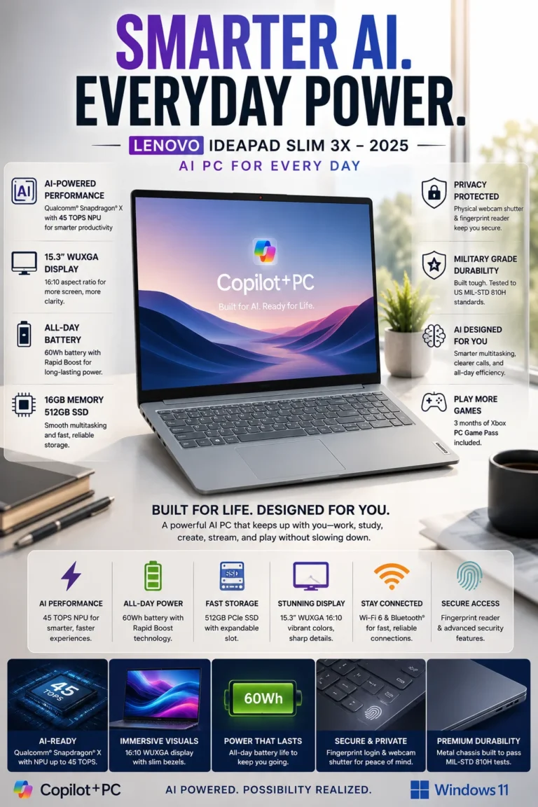Lenovo IdeaPad Slim 3X AI laptop with Copilot+ features for students and productivity