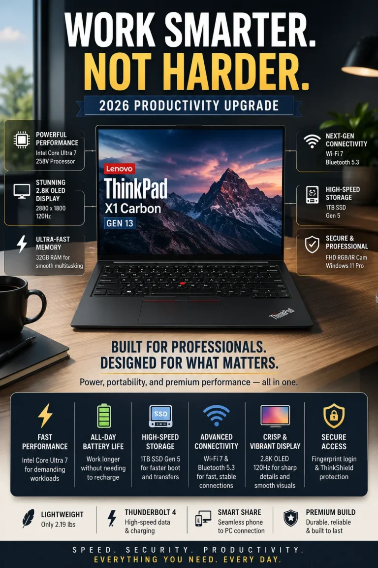 Lenovo ThinkPad X1 Carbon Gen 13 business laptop with Intel Core Ultra 7 and OLED display