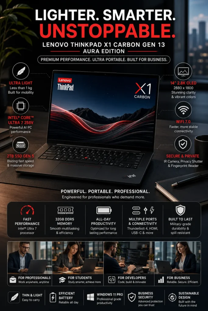 Lenovo ThinkPad X1 Carbon Gen 13 laptop for business and stock trading