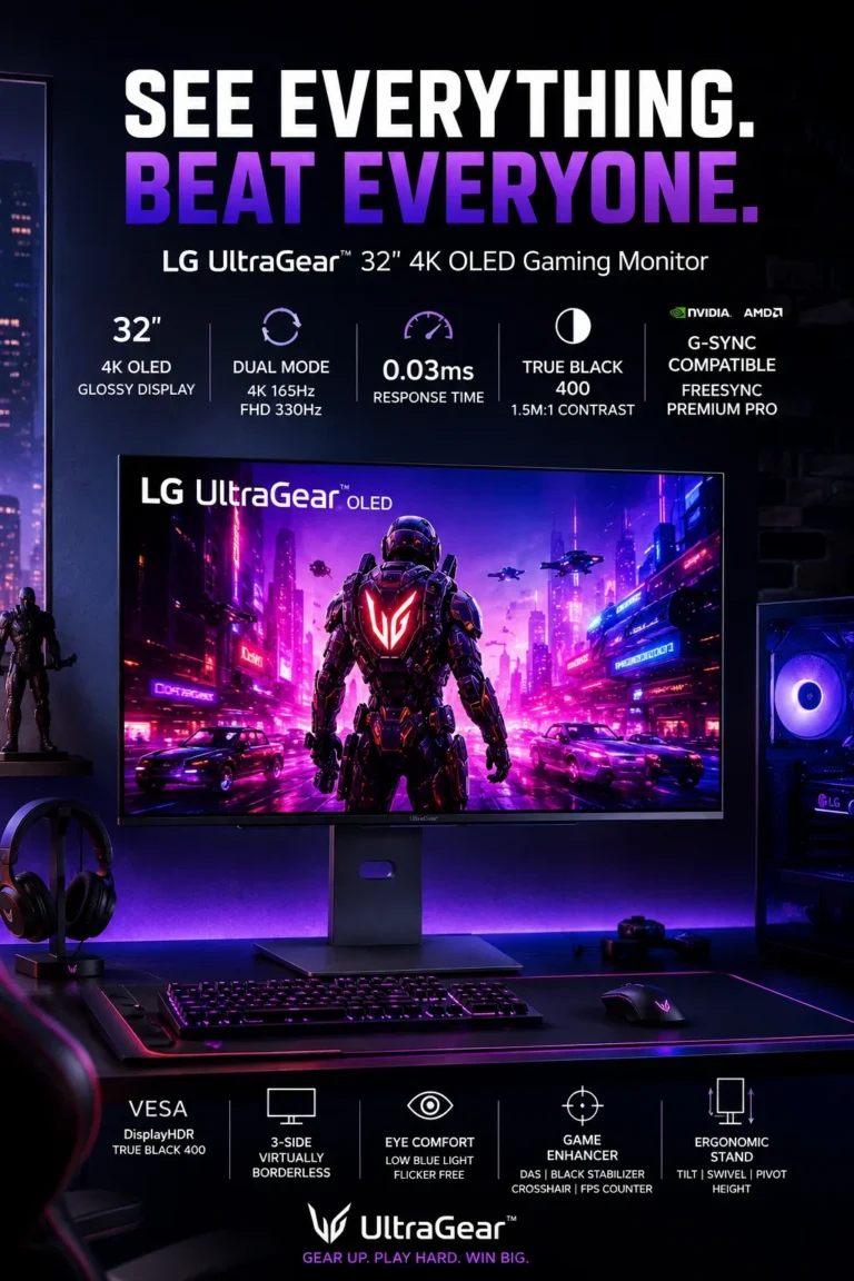LG UltraGear 32GX850A-B 32-inch OLED 4K gaming monitor with dual-mode refresh rates and HDR support