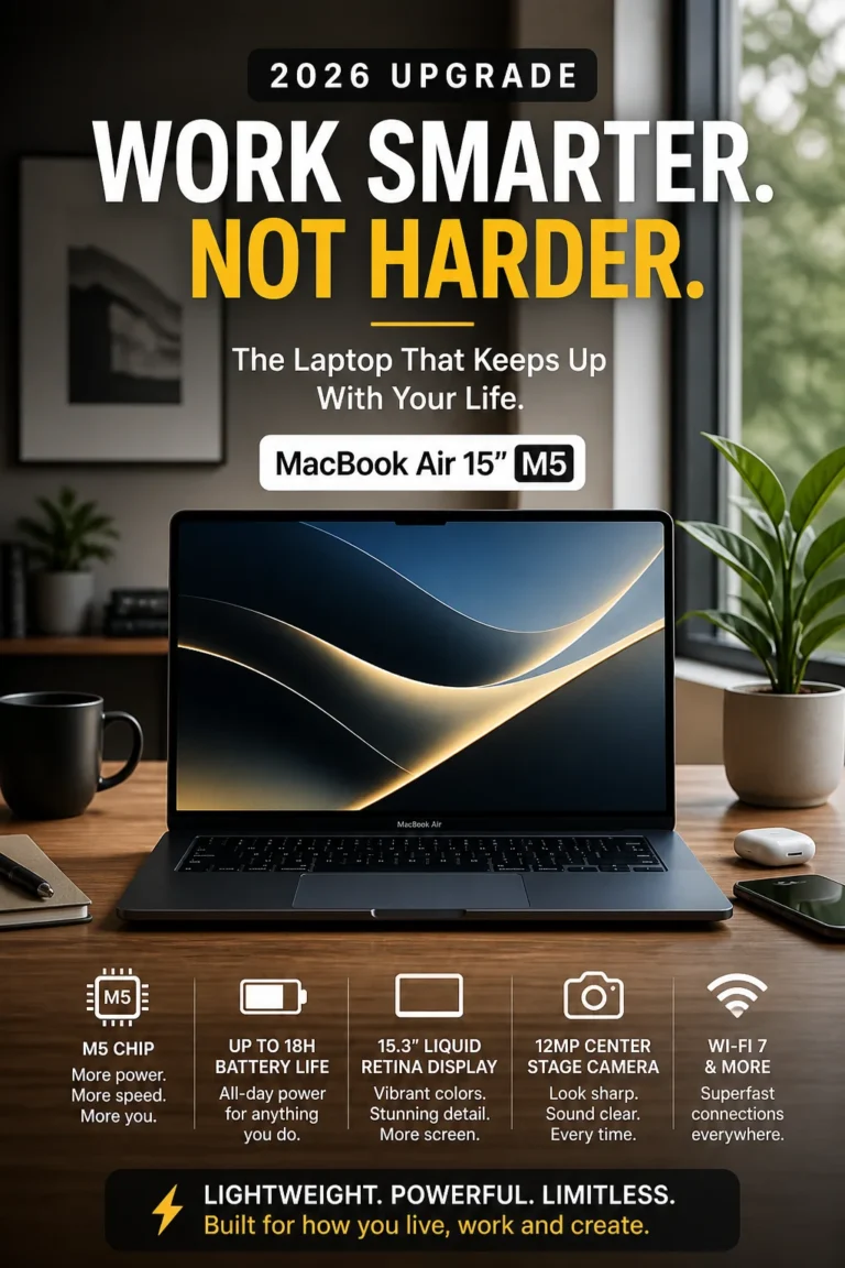 Minimalist workspace with a lightweight laptop designed for productivity, portability, and distraction-free work in a modern home office