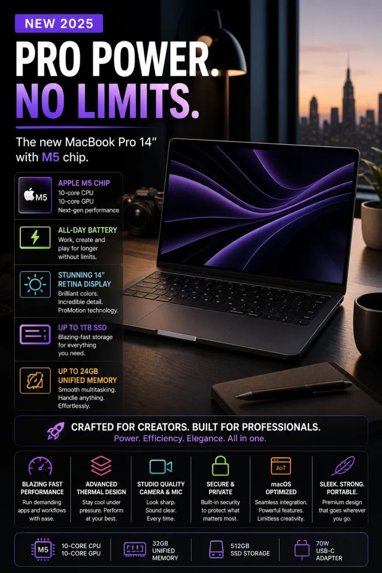 Premium professional workspace with a powerful laptop designed for high performance, multitasking, and creative workflows