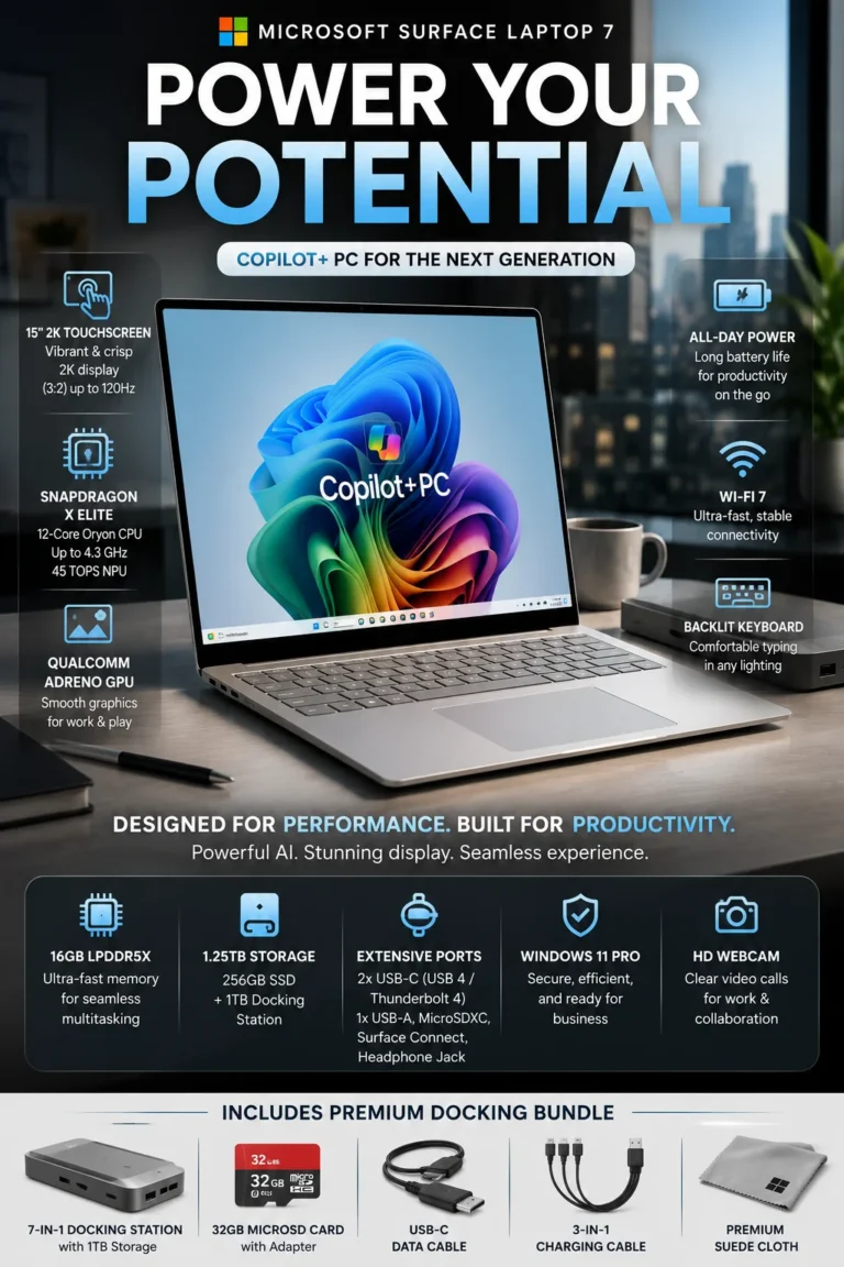 Microsoft Surface Laptop 7 for students with clean design and AI-powered productivity