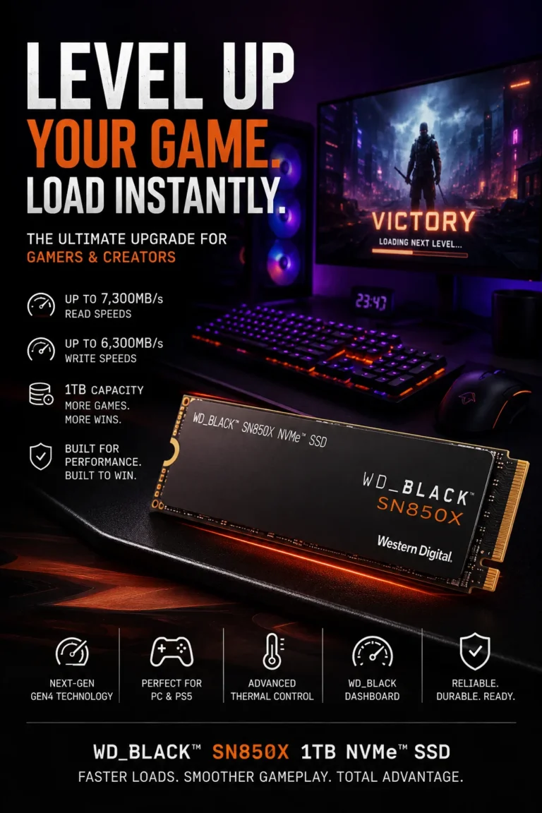 WD_BLACK SN850X 1TB NVMe SSD for gaming PC and PS5 high speed storage