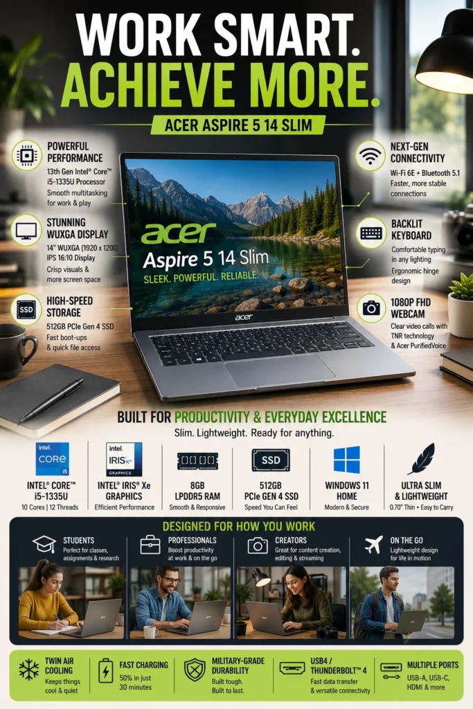 Acer Aspire 5 14 Slim laptop with Intel Core i5 processor and WUXGA display