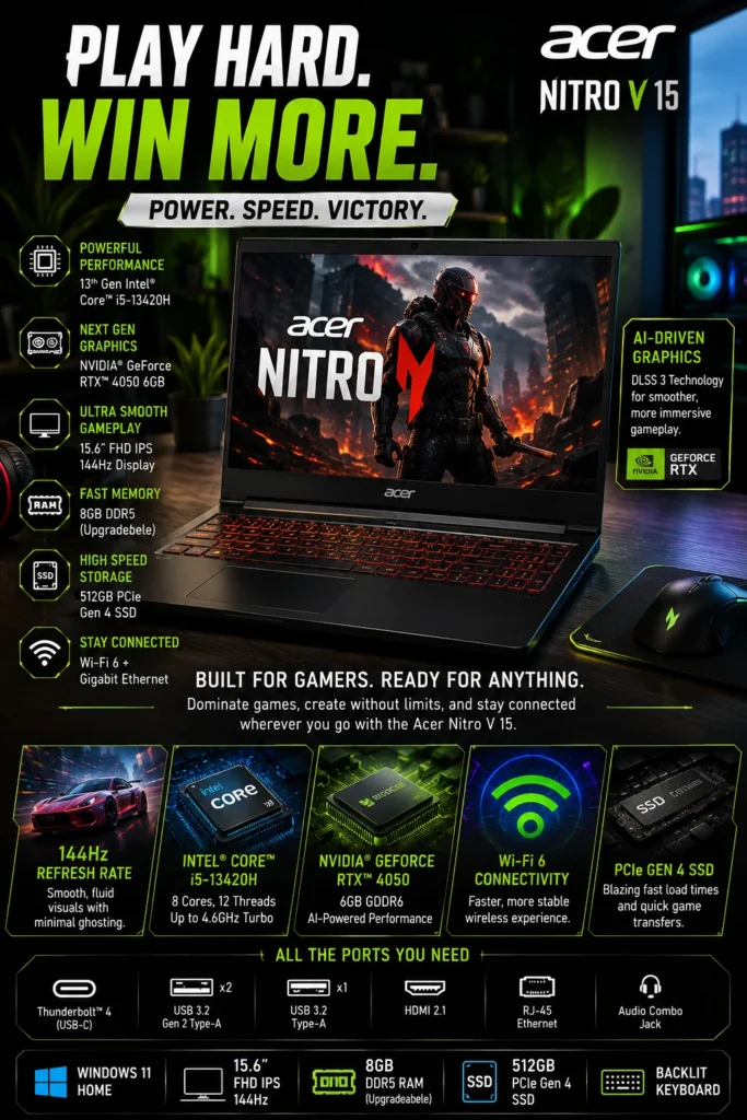 Acer Nitro V gaming laptop with Intel Core i5 processor and RTX 4050 graphics