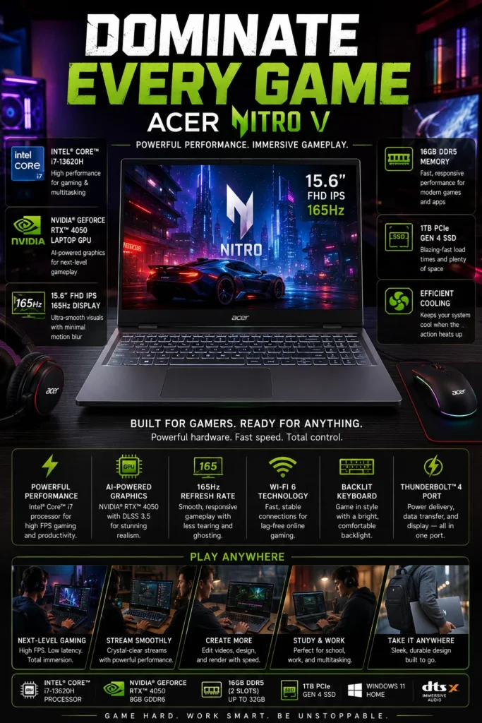 Acer Nitro V gaming laptop with RTX 4050 graphics for video editing