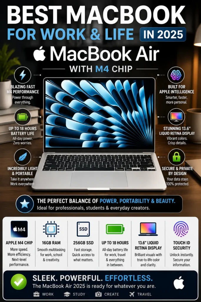 Apple MacBook Air M4 with 16GB unified memory and 13-inch Liquid Retina display.