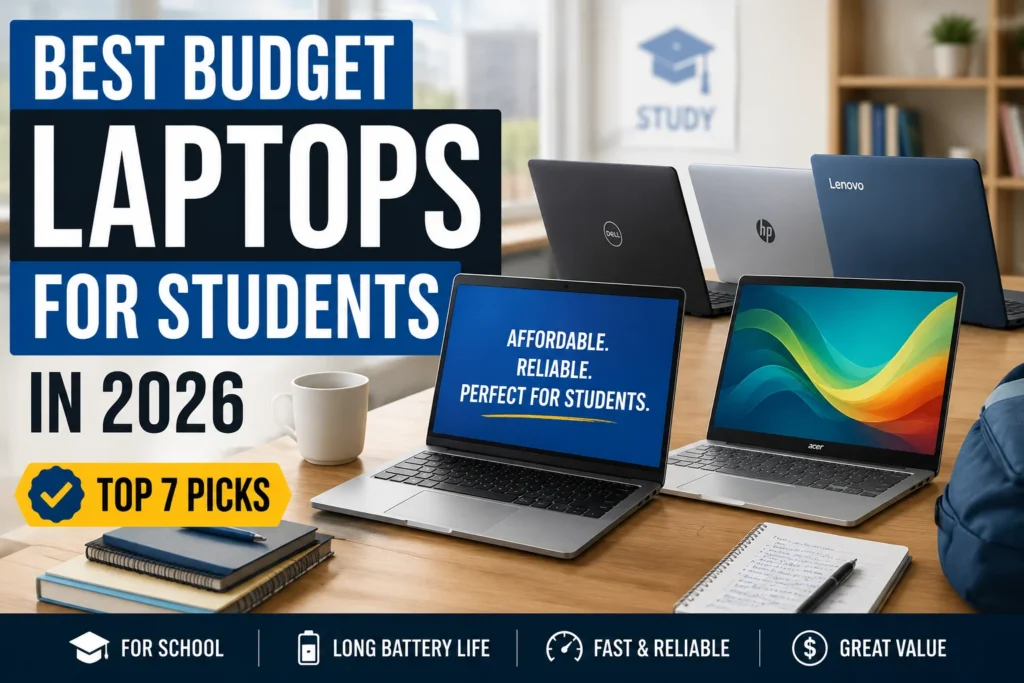 Best budget laptops for students in 2026 including Lenovo IdeaPad Slim 3, ASUS Vivobook Go 15, Acer Aspire 5, Dell Inspiron 15, HP Pavilion 15, and other affordable student laptops