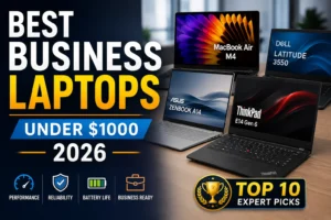 Top 10 best business laptops under $1000 in 2026 including ThinkPad, MacBook Air, Dell Latitude, ASUS Zenbook and HP laptops for work and productivity.