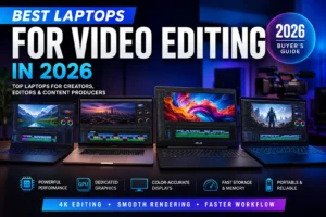 Best laptops for video editing in 2026 including MacBook Pro M4, ASUS ProArt P16, Dell XPS 16, MacBook Air M4, Lenovo LOQ, Acer Nitro V and HP Victus 15